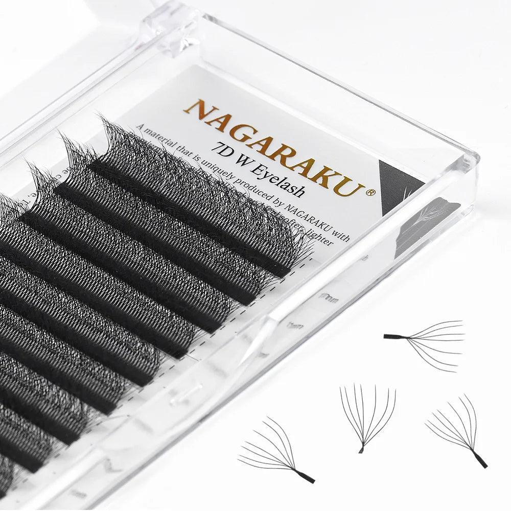 NAGARAKU 7D W Shape Premade Flower Eyelash Extensions Natural Soft Light Lashes Full Dense Seven Leaves - petguardiansupplies