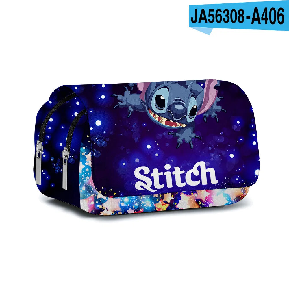 BANDAI Stitch Fully Printed Flap Pen Bag Stationery Box Cartoon Large Capacity Pencil Case Cute Anime Bags Student School Bag - petguardiansupplies