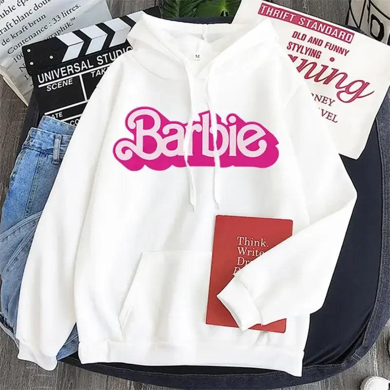 Pink Hoodie Women's Hoodie Cartoon Printed Barbie Spring Fall Long Sleeve Sportswear Girls Clothing Casual Loose Sweatshirt - petguardiansupplies