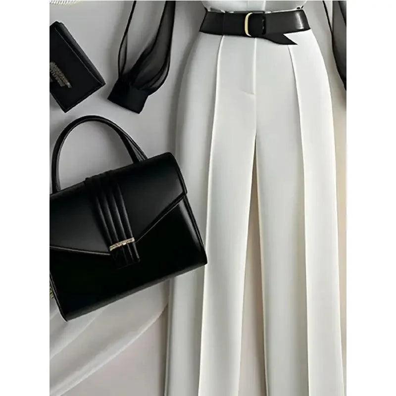 Autumn New Cool White Shirt Pants Set Women's Clothing Old Money Style Suit Jacket Skirt Two Piece Set Fashionable Ladies Outfit - petguardiansupplies