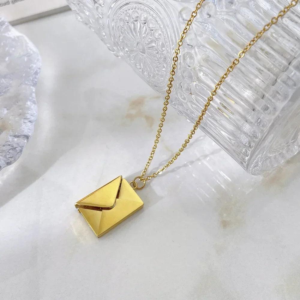 Love Letter Envelope Pendant Necklace Customized Stainless Steel Jewelry Confession Love You for Valentine Day Mother Day Gift - petguardiansupplies