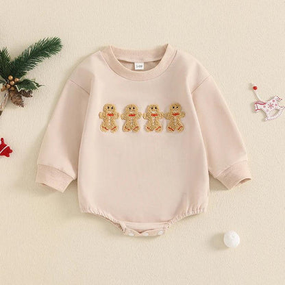 FOCUSNORM 0-18M Lovely Baby Boys Girls Christmas Romper Gingerbread Embroidery Long Sleeve Sweatshirt Jumpsuits - petguardiansupplies