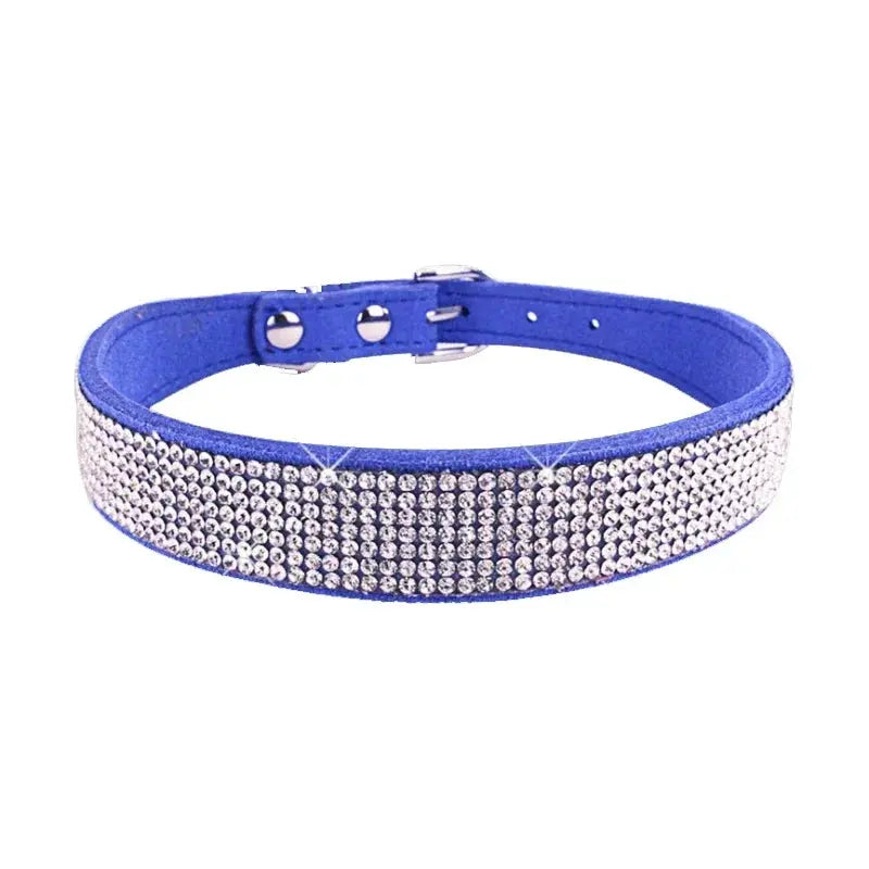 Suede Fiber Crystal Dog Collar Comfortable Glitter Rhinestone Dog Collars Zinc Alloy Buckle Collar for Small Dogs Cats XXS-L - petguardiansupplies