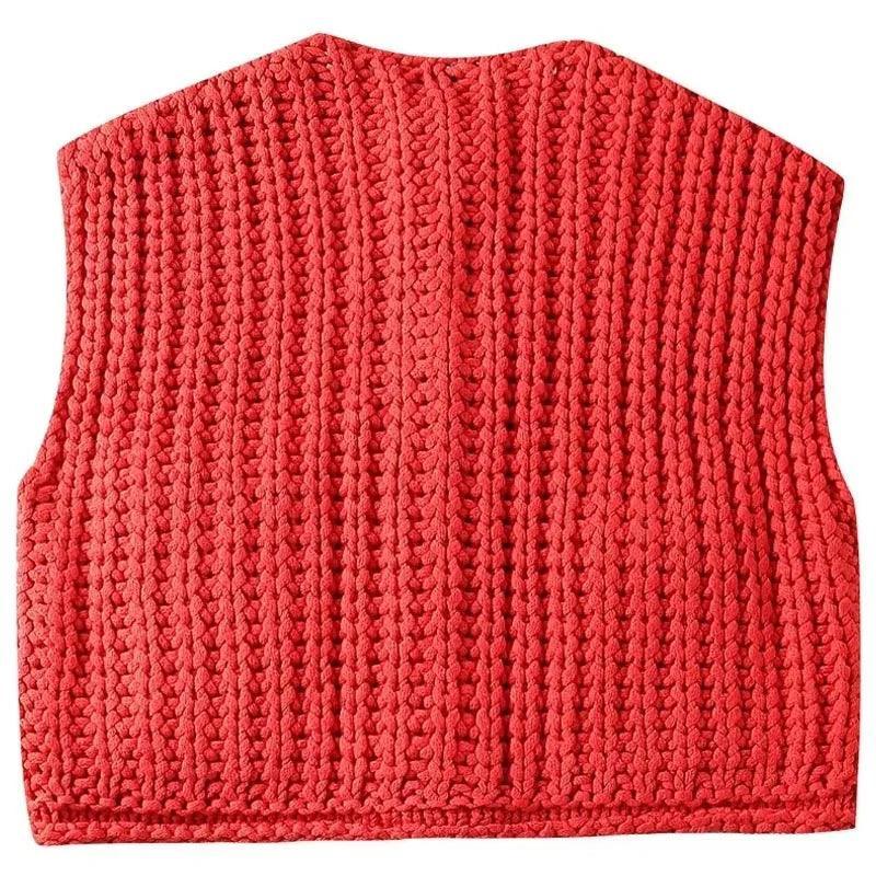 TRAF Red Vest Women's Vest Spring 2024 O-Neck Knitted Sleeveless Sweater New In Knitwears Korean Style Vest Luxury Brand Sweater - petguardiansupplies