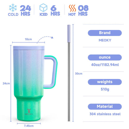 Meoky 40oz Tumbler Handle Straw Multiple Prints Stainless Steel Bottle Thermos Coffee Cup Portable Vacuum Insulated Car Mug Gift - petguardiansupplies