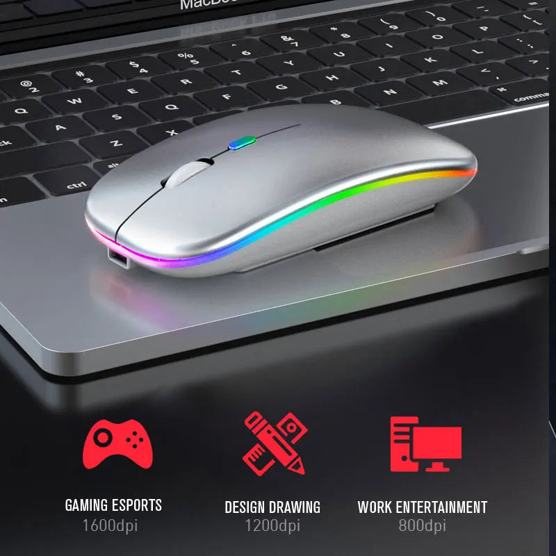 Wireless Mouse Bluetooth compatible 2.4GHz 1600DPI USB Rechargeable RGB Light Portable Mouse For Laptop Computer PC Macbook Game - petguardiansupplies