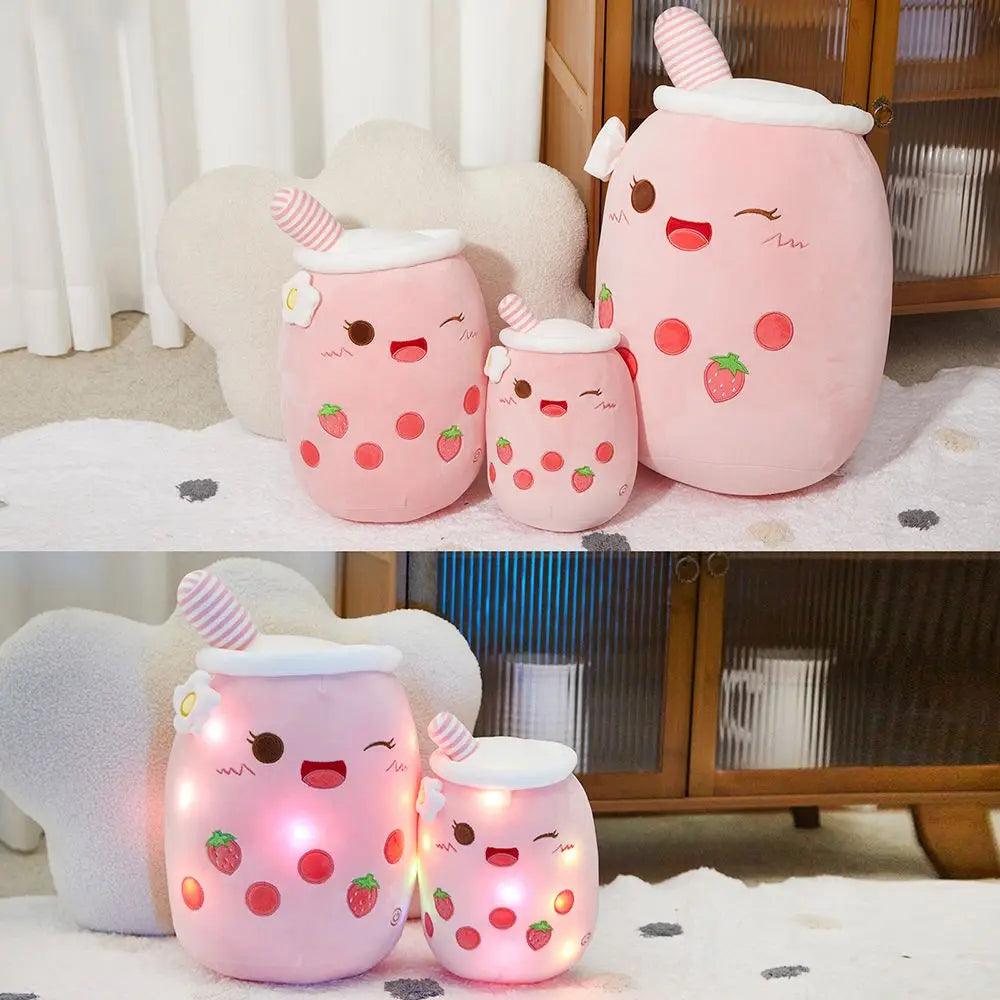 26-38cm LED Light Milk Tea Doll Plush Toy Green Pink Soft Cute Throw Pillows Strawberry Stuffed Animals for Girls Birthday Gift - petguardiansupplies