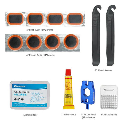 Deemount Tire Emergency Repair Kit Cold Repair Glue Adhesive Pads Tire Lever Crowbars Schrader Presta Nozzle Inserts Tool Key - petguardiansupplies