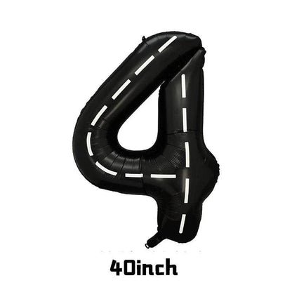 40inch Race Car Birthday Balloons Large Black Number 1 2 3 4 5 6 7 8 9 Foil Balloon for Kids Birthday Race Car Party Decor Suppl - petguardiansupplies