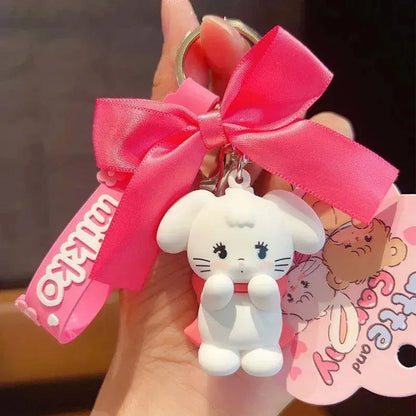 Anime Kawali Mikko Mousse Souffle Cammy Latte Keychain Car Bag Pendant Cartoon Bow Accessories Ins Cute Kids Toys Gift For Girls - petguardiansupplies