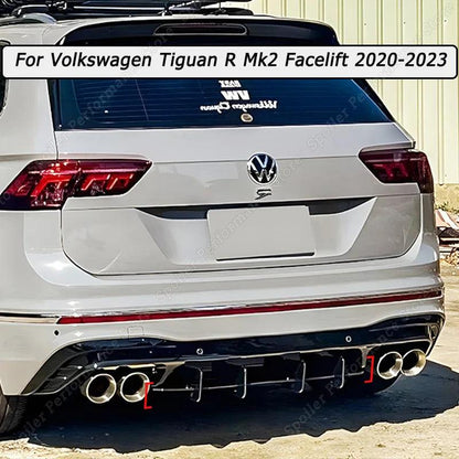 For Volkswagen Tiguan R Mk2 Facelift 2020-2023 Car Rear Bumper Diffuser Splitter Spoiler Lip Trim Body Kit Tuning Gloss Black - petguardiansupplies