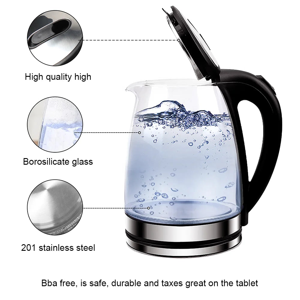 220V 1.8L Electric Kettle Glass Tea Kettle 1500-1800W Water Boiler Home Kitchen water heater,Dry Boiling Protection - petguardiansupplies