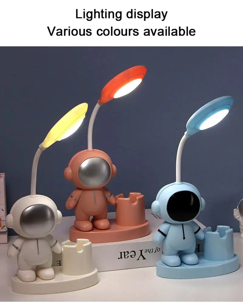 Creative Cute Astronaut Flexible Led Study Desk Lamp with Pencil Sharpener Bedside Color Adjust Table Lamp for Kids Student Room - petguardiansupplies