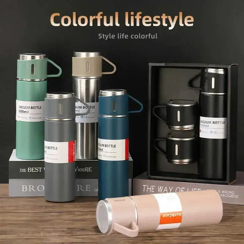 500ML 304 Stainless Steel Vacuum Insulated Bottle Gift Set Office Business Coffee Mug Stainless Steel Water Bottle with Straw - petguardiansupplies