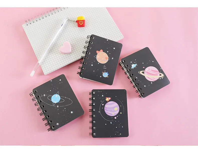 1 Pcs Planet Flip Coil Book Student Portable Pocket Notebooks Mini Notebook A7 Mini Notes School Supplies Office Stationery - petguardiansupplies