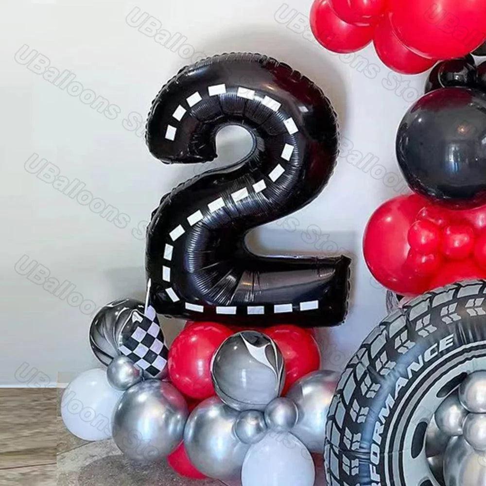 40inch Race Car Birthday Balloons Large Black Number 1 2 3 4 5 6 7 8 9 Foil Balloon for Kids Birthday Race Car Party Decor Suppl - petguardiansupplies