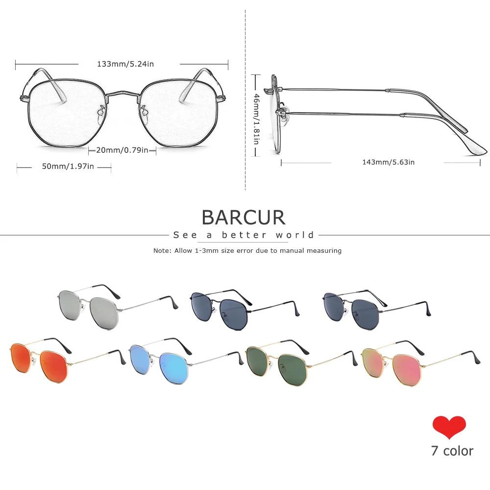 BARCUR Classic Retro Reflective Sunglasses Man Hexagon Sunglasses Metal Frame Eyewear Sun Glasses With Box Oculos De Sol gafas - petguardiansupplies