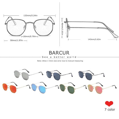 BARCUR Classic Retro Reflective Sunglasses Man Hexagon Sunglasses Metal Frame Eyewear Sun Glasses With Box Oculos De Sol gafas - petguardiansupplies