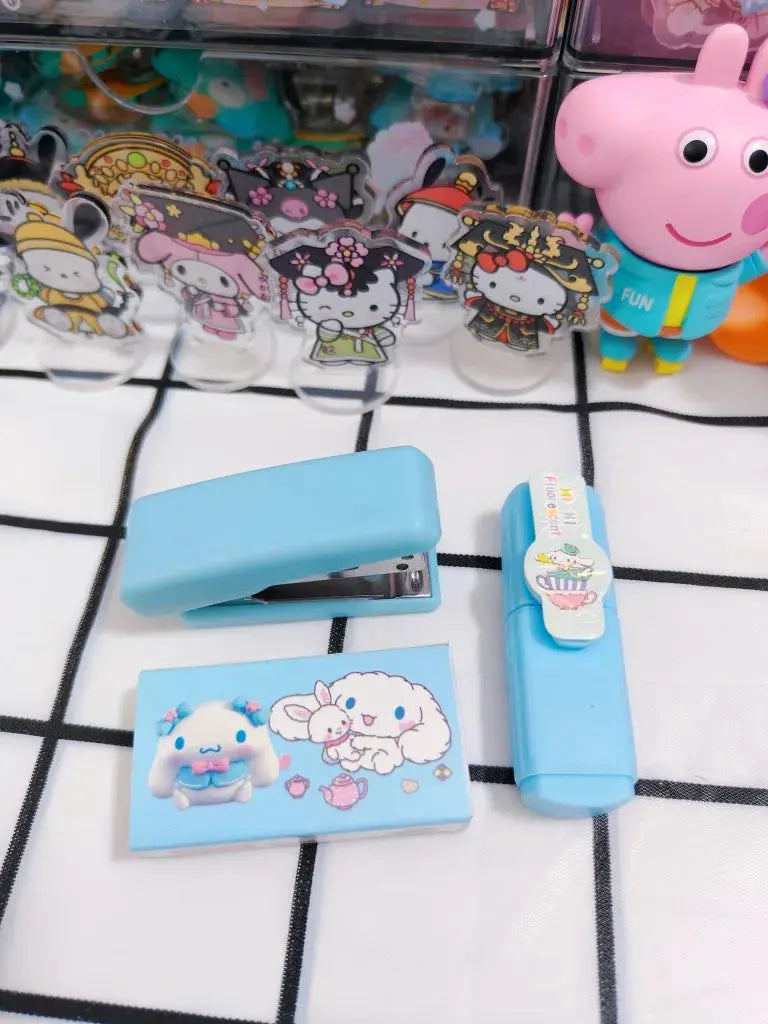 Sanrio Kuromi Cinnamoroll Melody Mini Stapler Highlighter Set Student Office Small Stapler Kawaii School Supplies Stationery Set - petguardiansupplies