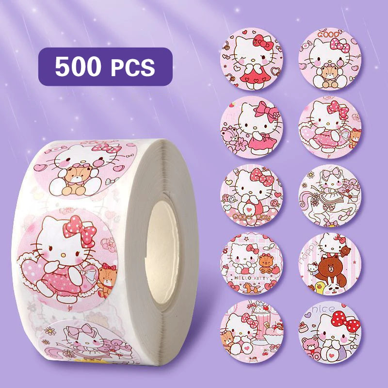 500PCS miniso Hello Kitty Cartoon Sticker Cute Cartoon Kuromi My Melody Children's Diary Bonus Gift Closure Diary Booklet Gift - petguardiansupplies