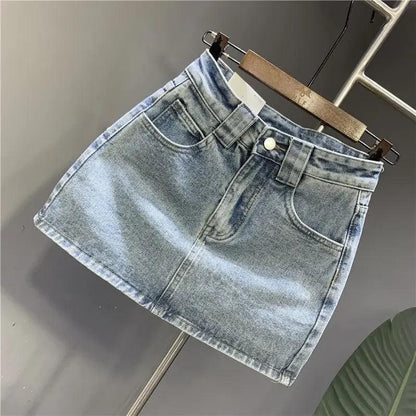 Fashionable Simple Tailored Denim Mini Skirt For Women 2024 Summer New Style Exposure Proof Long Leg Shaping A- line Design - petguardiansupplies