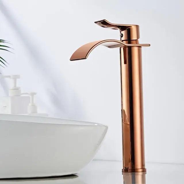 Basin Faucet Gold and white Waterfall Faucet Brass Bathroom Faucet Bathroom Basin Faucet Mixer Tap Hot and Cold Sink faucet - petguardiansupplies