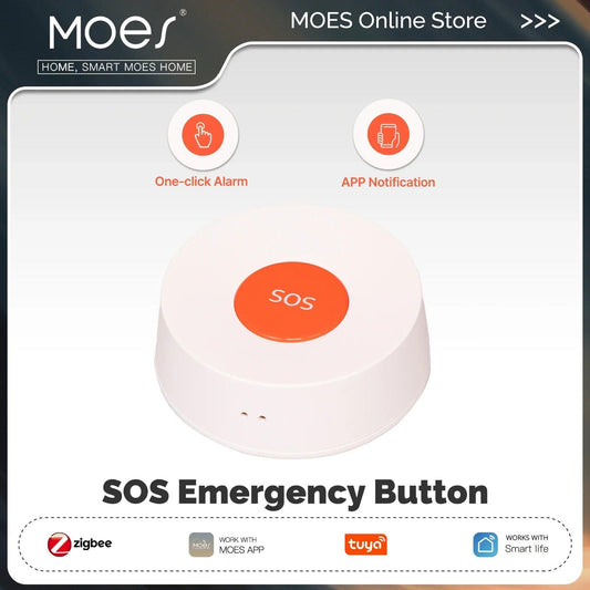 MOES Tuya ZigBee SOS Button Alarm APP Notification One Click For Emergency Help Elderly Children Patient Hospital Home Safety - petguardiansupplies