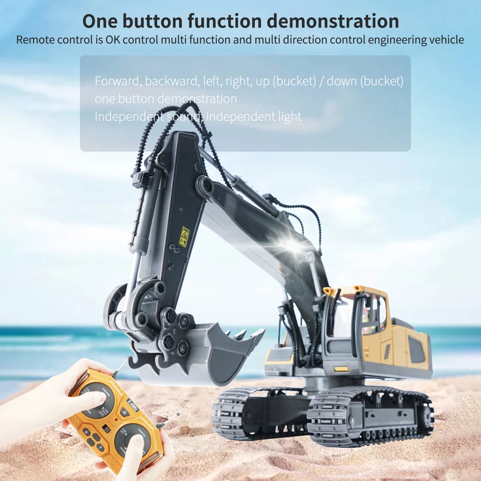 RC Excavator 1/20 2.4GHz 11CH RC Construction Truck Engineering Vehicles Educational Toys for Kids with Light Music - petguardiansupplies