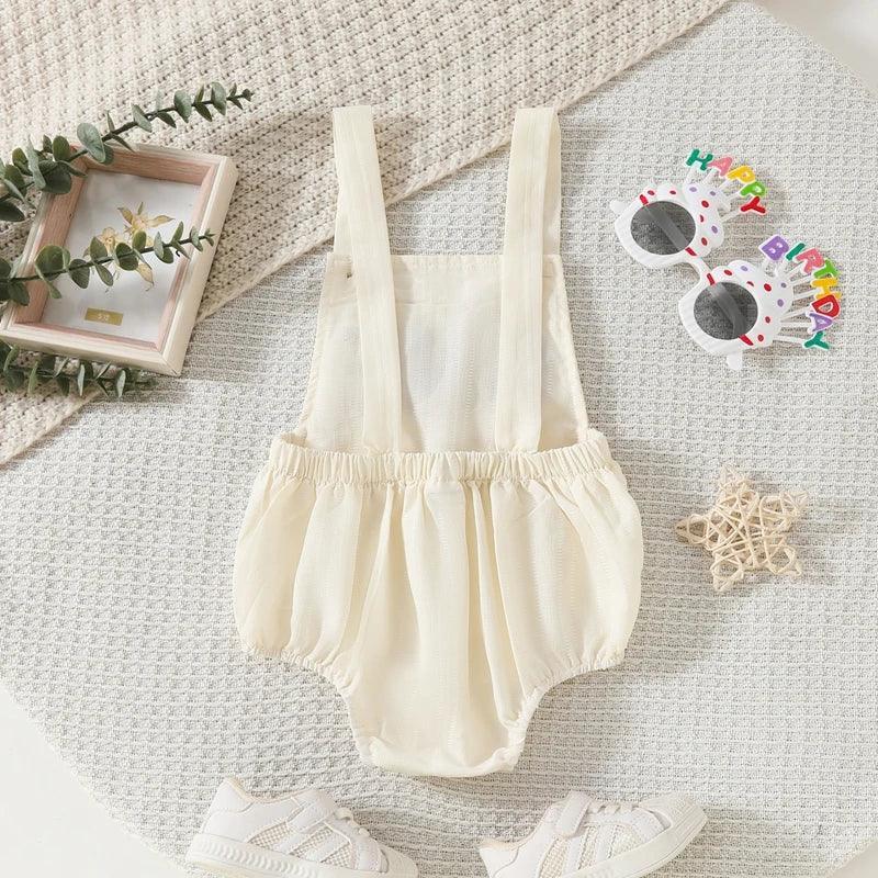 FOCUSNORM 0-18M Lovely Baby Girls Boys Birthday Romper Sleeveless Letter Embroidery Button Casual Overalls - petguardiansupplies