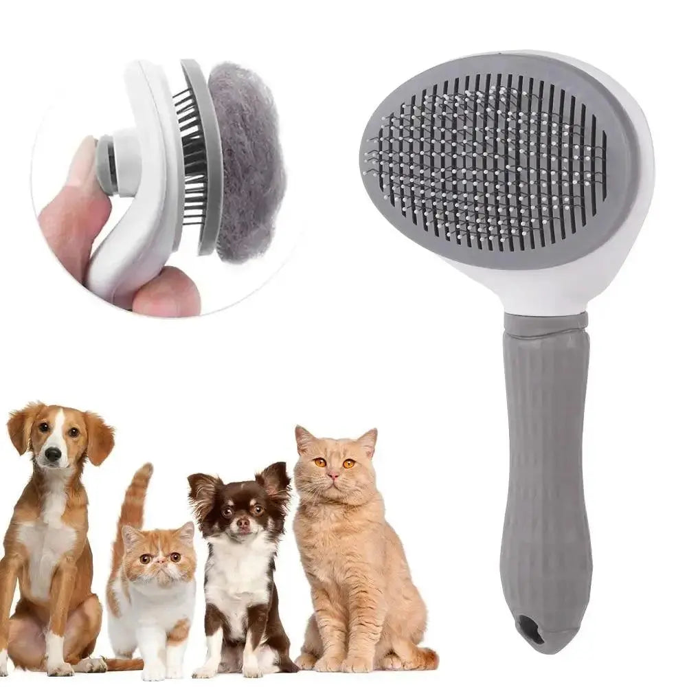 Pet Comb Automatic Hair Removal Comb Stainless Steel Needle Comb Cat Comb Cleaning Household Goods One Click Hair Removal - petguardiansupplies