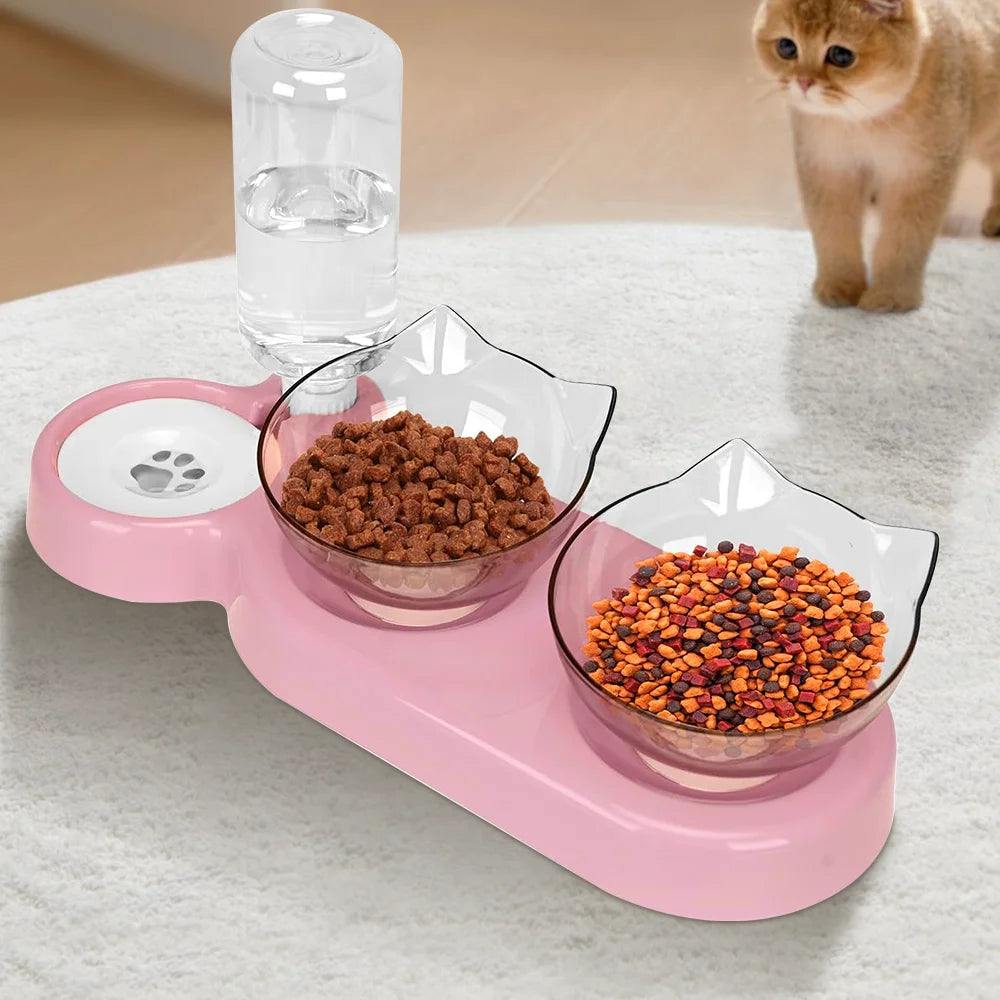 [UK Stock] Pet Feeder Pet Dog Cat Food Bowl Automatic Feeder 2 in 1 Eating Drinking Water Container Anti Slip Double Feeding Bow - petguardiansupplies