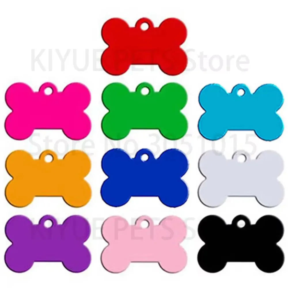 Wholesale 20pcs Bone Double Sides Personalized Dog ID Tags Aluminum Customized Cat Puppy Name Phone No. Tags Plate Keyrings - petguardiansupplies