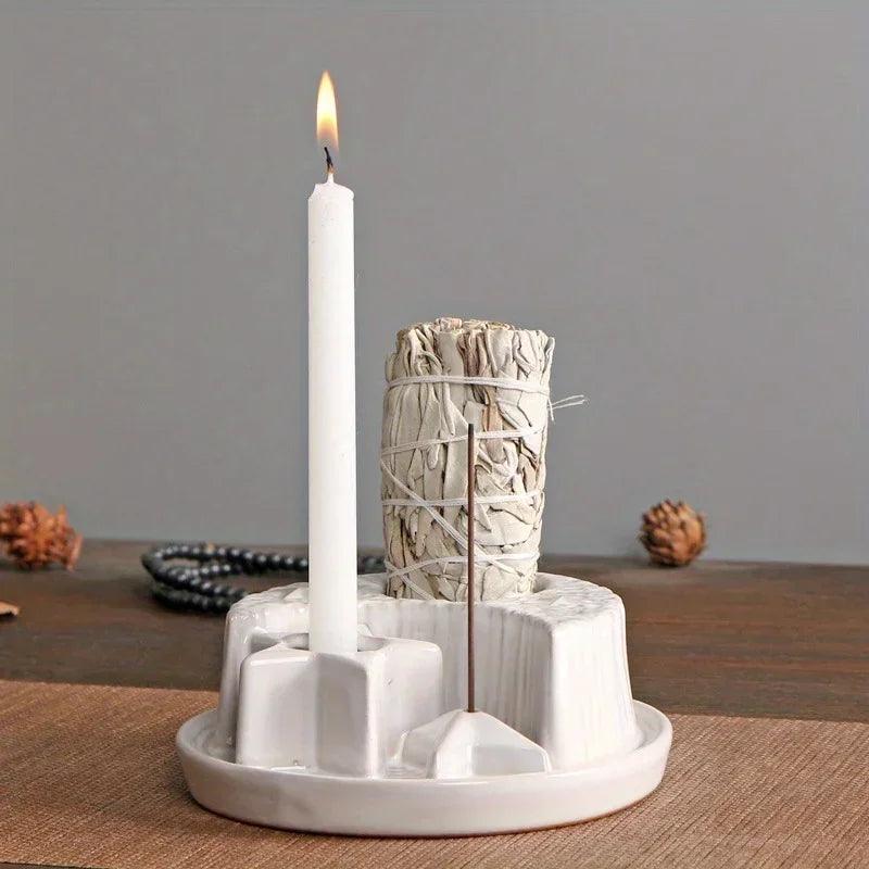 4-In-1 Ceramic Candle & Incense Holder Morandi Color with Cute Stars and Moon Design Perfect for Sage Palo Santo Stick Incense - petguardiansupplies