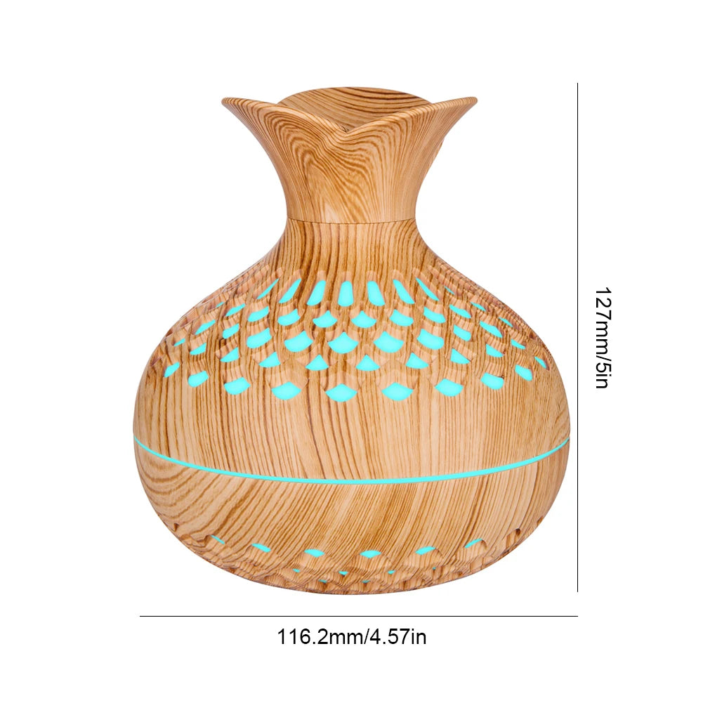 300ML Wood Grain Flower Humidifier Silent Aromatherapy Diffuser USB Rechargeable Mini Humidifier with Colourful Night Light - petguardiansupplies