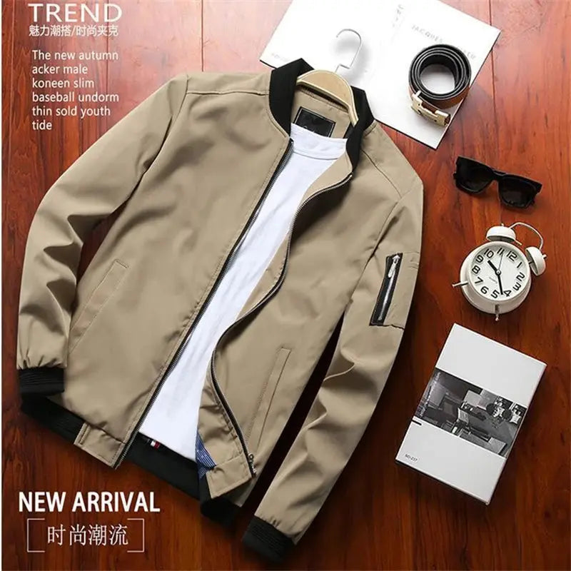 Men Bomber Jacket Thin Slim Long Sleeve baseball Jackets Mens Windbreaker Zipper Windbreaker Jacket Male Outwear Brand Clothing - petguardiansupplies