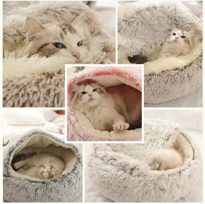 Soft Plush Pet Bed with Cover Round Cat Bed Pet Mattress Warm Cat Dog 2 in 1 Sleeping Nest Cave for Small Dogs - petguardiansupplies