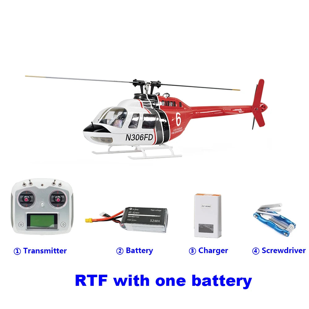 Flywing Bell 206 RC Helicopter V3 6CH GPS Altitude Hold Two Rotor 1:16 RC Scale Helicopter PNP RTF With H1 Flight Control System - petguardiansupplies