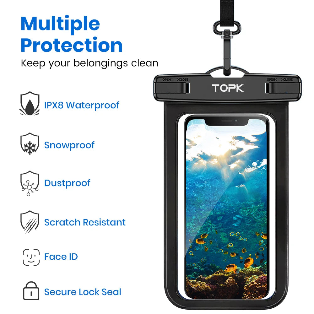 Waterproof Phone Pouch Case IPX8 Protective Cover with Clip Strap for Swimming Dry Bag Suitable for iPhone 15 Up to 7” - petguardiansupplies