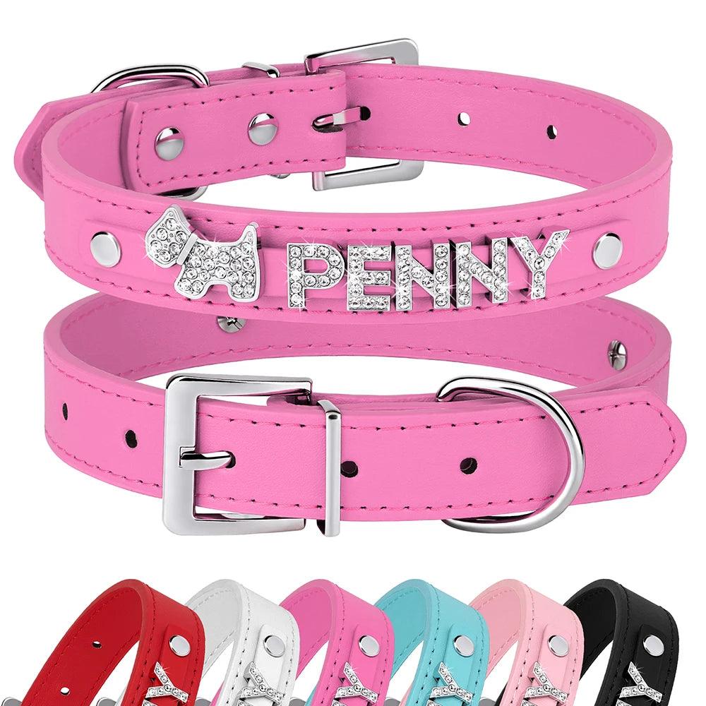 Bling Rhinestone Puppy Dog Collars Personalized Small Dogs Chihuahua Collar Custom Necklace Free Name Charms Pet Accessories - petguardiansupplies