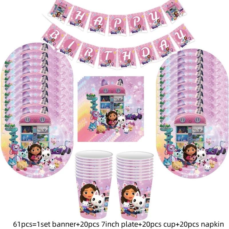 1pcs/lot Happy Birthday Party Table Cover Baby Shower Decorations Gabby Dollhouse Theme Kids Girls Favors Plastic Tablecloth - petguardiansupplies