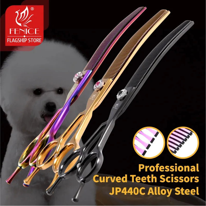 Fenice Professional JP440c 7 inch High quality Pet dog Grooming Scissors Curved thinning Shears Chunker Thinner Scissors - petguardiansupplies