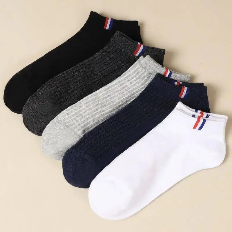 5 Pairs Thin Boat Socks Summer Blending Plain Color Mens Casual Breathable Sweat Absorbing Calibration - petguardiansupplies