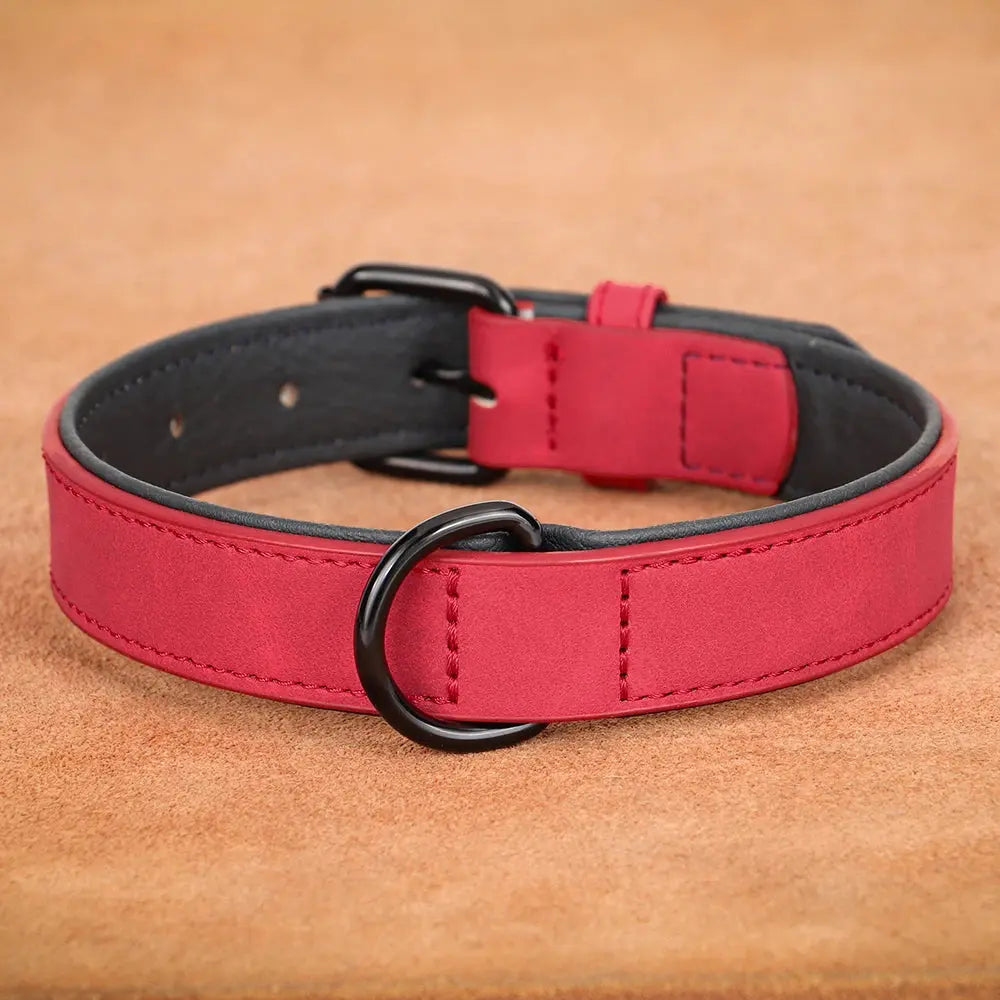 Large Dog Collar Soft Padded Dog Collars Durable Real Leather Pet Necklace Collar for Big Dogs Rottweiler Labrador Pitbull - petguardiansupplies