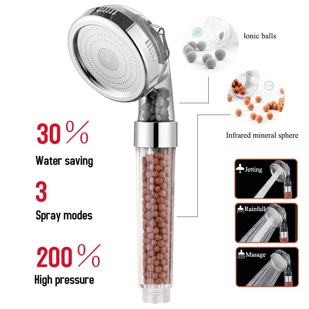 ZhangJi 3 Modes Bath Shower Adjustable Jetting Shower Head High Pressure Saving Water Bathroom Anion Filter Shower SPA Nozzle - petguardiansupplies