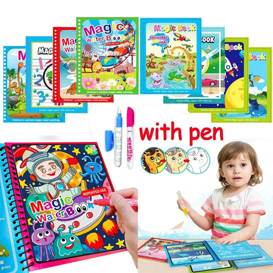 Children Early Education Toys Magical Book with Pen Water Drawing Montessori Toys Gift Reusable Coloring Book Magic Drawing Book - petguardiansupplies