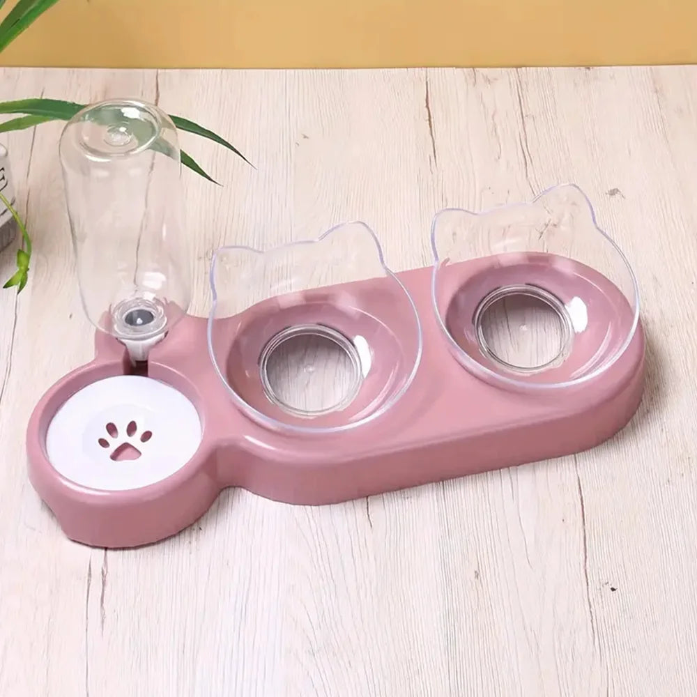 [UK Stock] Pet Feeder Pet Dog Cat Food Bowl Automatic Feeder 2 in 1 Eating Drinking Water Container Anti Slip Double Feeding Bow - petguardiansupplies