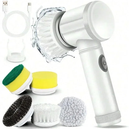 5in1 Brush Electric Spin Scrubber Bathroom Cleaning Brush Power Scrubber With 5 Replaceable Brush Heads Electric Cleaning Brush - petguardiansupplies