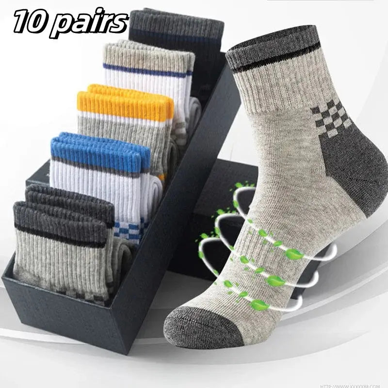 5Pairs Breathable Cotton Sports Stockings Men Bamboo Fiber Autumn and Winter Men Socks Sweat Absorption Deodorant Business Sox - petguardiansupplies