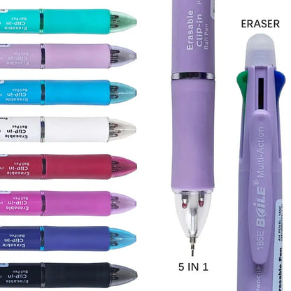 Creative 5 In 1 Erasable Gel Pen 0.7mm Blue Black Red Green Magic Refills 0.5mm Mechanical Pencil Writing Painting Stationery - petguardiansupplies