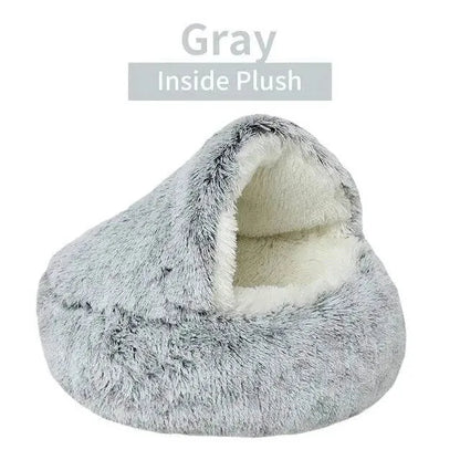 Soft Plush Pet Bed with Cover Round Cat Bed Pet Mattress Warm Cat Dog 2 in 1 Sleeping Nest Cave for Small Dogs - petguardiansupplies